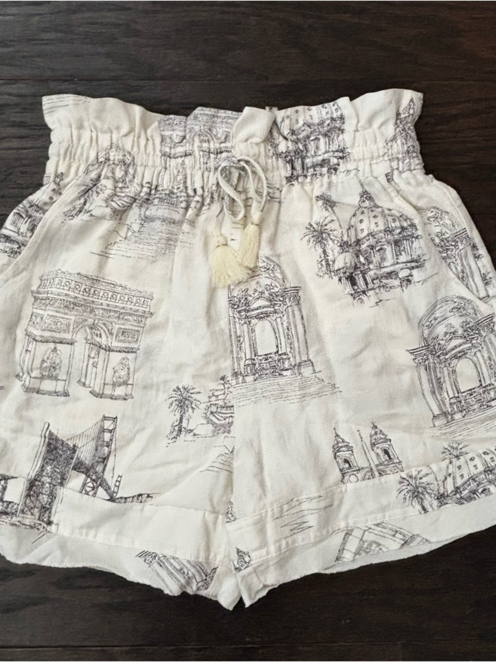 NWT Fate Light Cream Printed Paperbag Waist Shorts